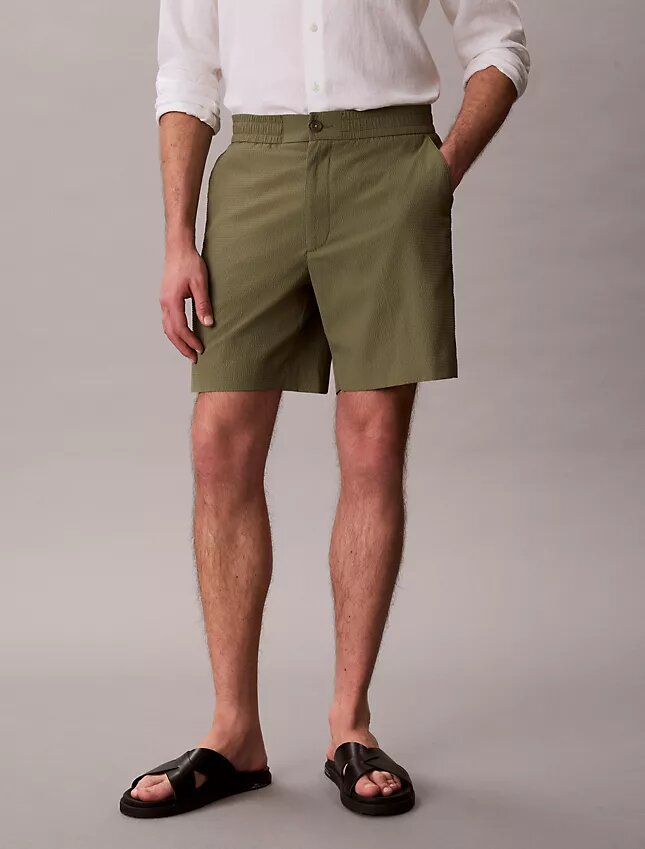 Short droit en seersucker élastique 18 cm Short droit en seersucker élastique 18 cm