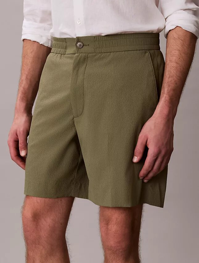 Short droit en seersucker élastique 18 cm Short droit en seersucker élastique 18 cm
