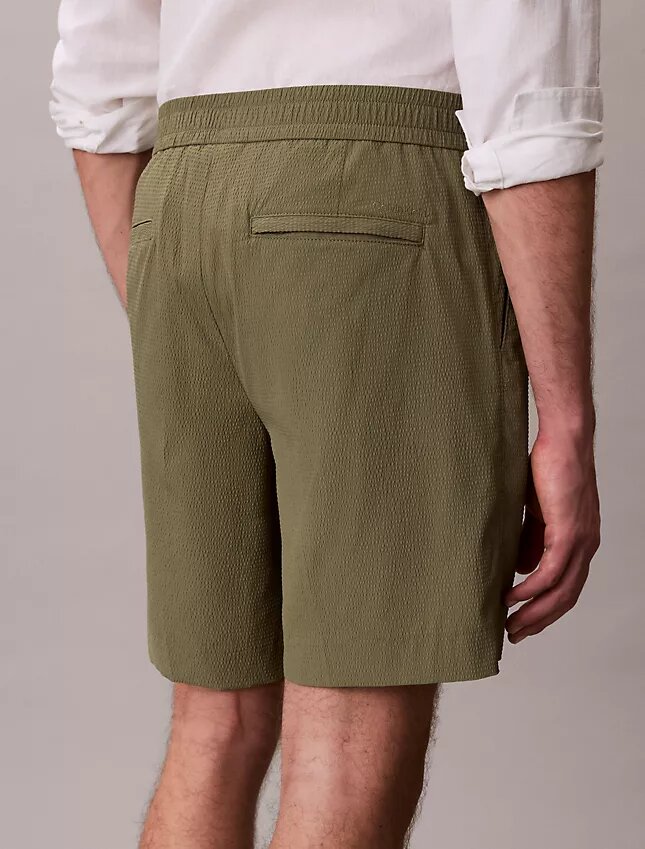 Short droit en seersucker élastique 18 cm Short droit en seersucker élastique 18 cm