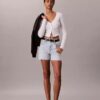 Short en denim mi-long à taille haute Short en denim mi-long à taille haute
