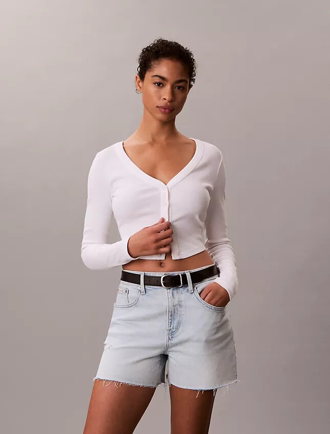 Short en denim mi-long à taille haute Short en denim mi-long à taille haute