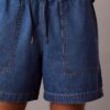 Short en denim mélangé lin à enfiler Short en denim mélangé lin à enfiler