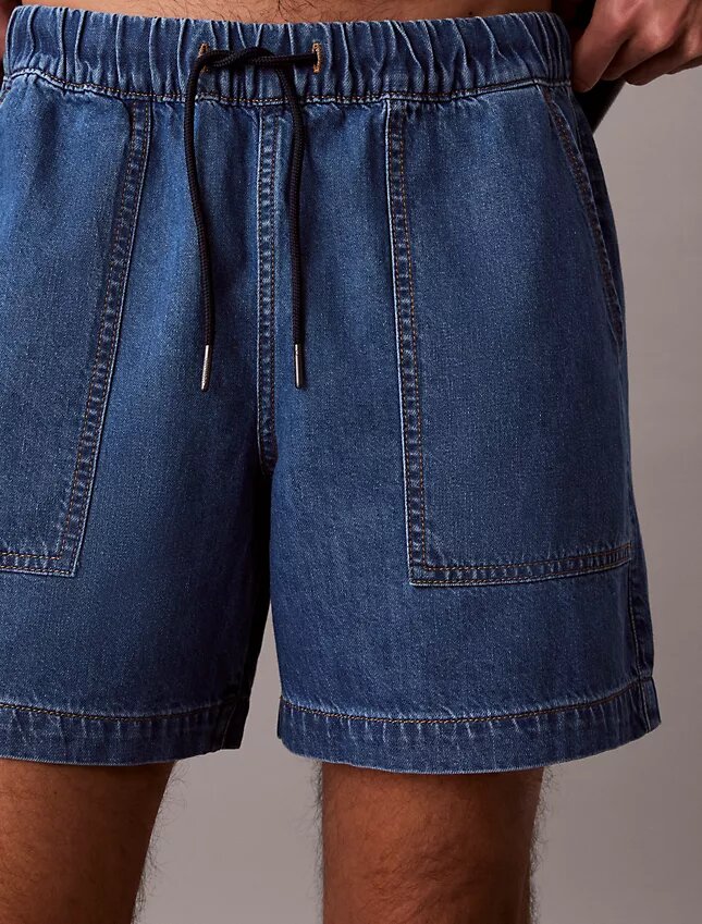 Short en denim mélangé lin à enfiler Short en denim mélangé lin à enfiler