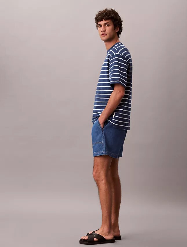 Short en denim mélangé lin à enfiler Short en denim mélangé lin à enfiler