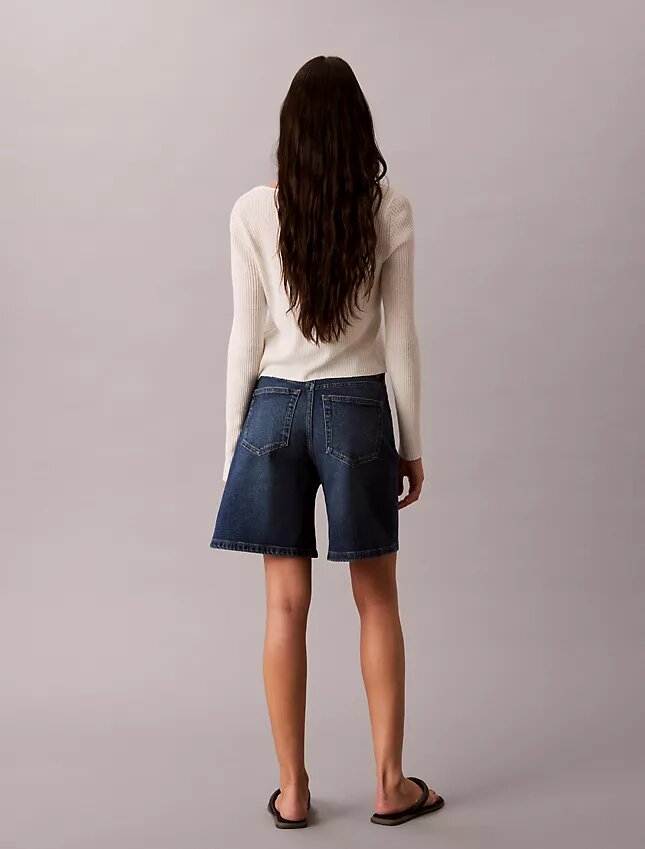 Short en denim évasé à ourlet roulé Short en denim évasé à ourlet roulé
