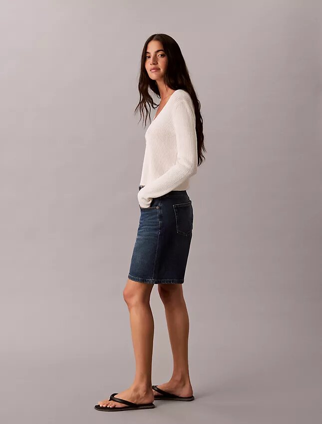 Short en denim évasé à ourlet roulé Short en denim évasé à ourlet roulé