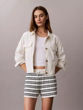 Short à enfiler à rayures et côtes