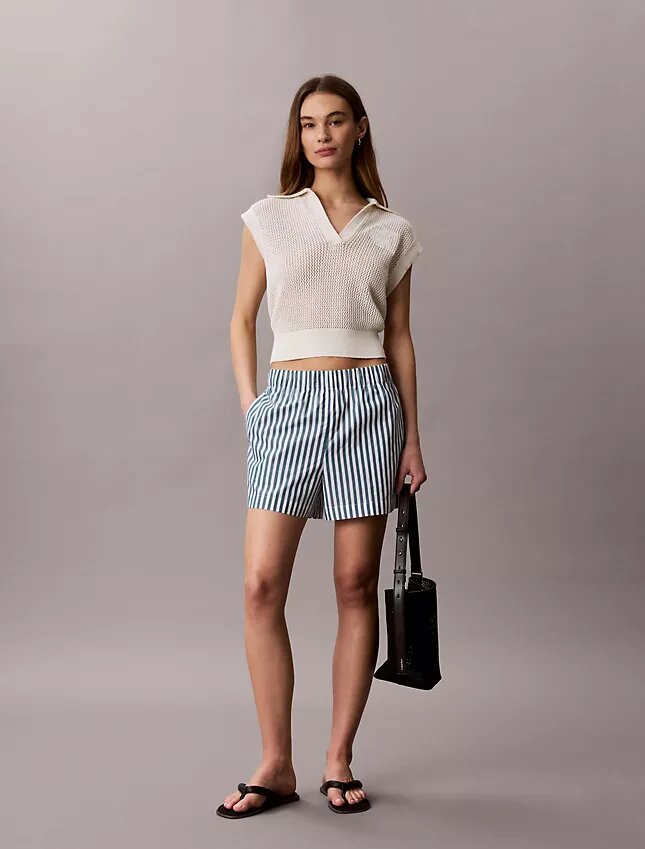 Short rayé en popeline de coton Short rayé en popeline de coton