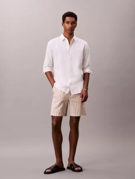 Short à rayures en mélange de lin