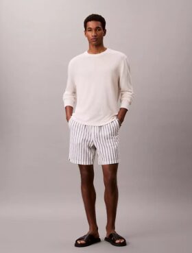 Short à rayures en mélange de lin