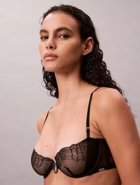 Soutien-gorge balconnet Unlined en dentelle géométrique noire CK Black Soutien-gorge balconnet Unlined en dentelle géométrique noire CK Black