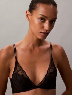 Soutien-gorge plongeant en dentelle florale noire CK Black, légèrement doublé Soutien-gorge plongeant en dentelle florale noire CK Black, légèrement doublé
