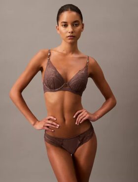 Soutien-gorge plongeant Push-Up en dentelle florale noire CK Black Soutien-gorge plongeant Push-Up en dentelle florale noire CK Black