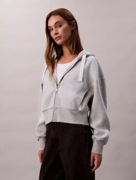 Sweat à capuche ample en molleton avec bandeau logo et fermeture éclair