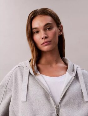 Sweat à capuche ample en molleton avec bandeau logo et fermeture éclair