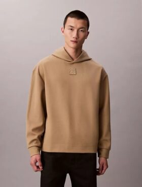 Sweat à capuche en laine mélangée avec logo emblématique