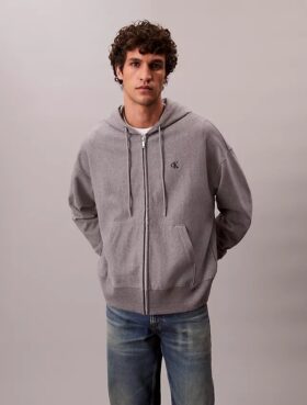 Sweat à capuche zippé ample en tissu éponge haut de gamme