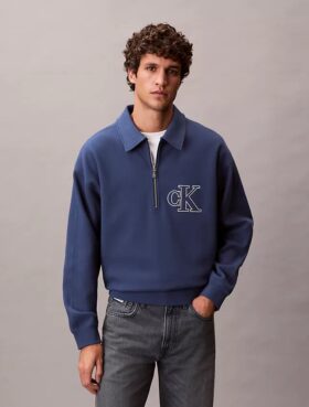 Sweat-shirt à col polo et fermeture à glissière quart de longueur avec logo Monogram