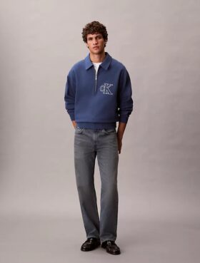 Sweat-shirt à col polo et fermeture à glissière quart de longueur avec logo Monogram