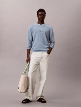 Sweat-shirt à col rond en tissu éponge avec logo