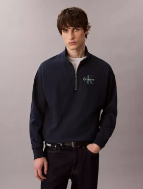 Sweat-shirt à fermeture éclair quart de longueur en tissu éponge premium Monologo