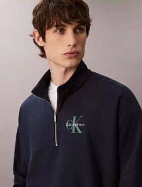 Sweat-shirt à fermeture éclair quart de longueur en tissu éponge premium Monologo