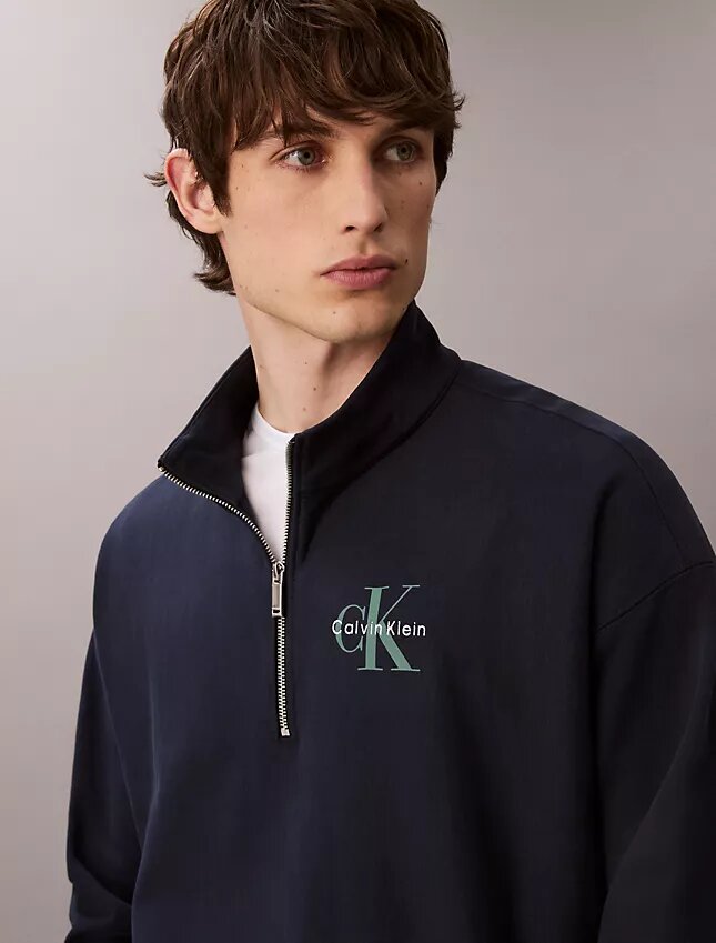 Sweat-shirt à fermeture éclair quart de longueur en tissu éponge premium Monologo Sweat-shirt à fermeture éclair quart de longueur en tissu éponge premium Monologo