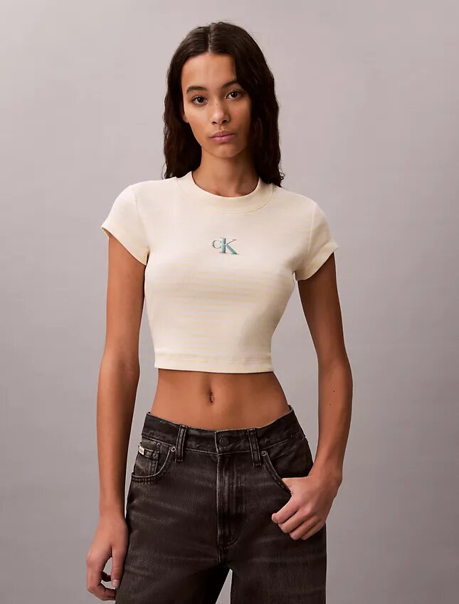 T-shirt bébé à rayures et bord-côtes Monogram T-shirt bébé à rayures et bord-côtes Monogram