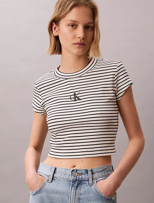 T-shirt bébé à rayures et bord-côtes Monogram T-shirt bébé à rayures et bord-côtes Monogram