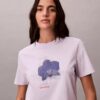 T-shirt classique à motif floral flou T-shirt classique à motif floral flou