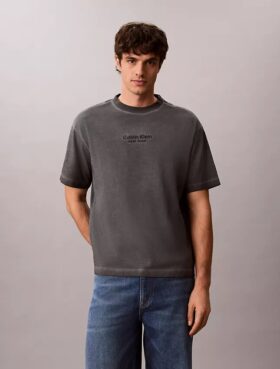 T-shirt à col rond classique avec logo délavé