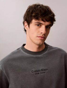 T-shirt à col rond classique avec logo délavé