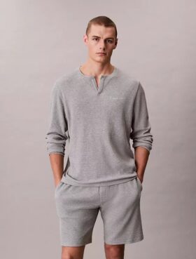 T-shirt de nuit Henley en maille gaufrée