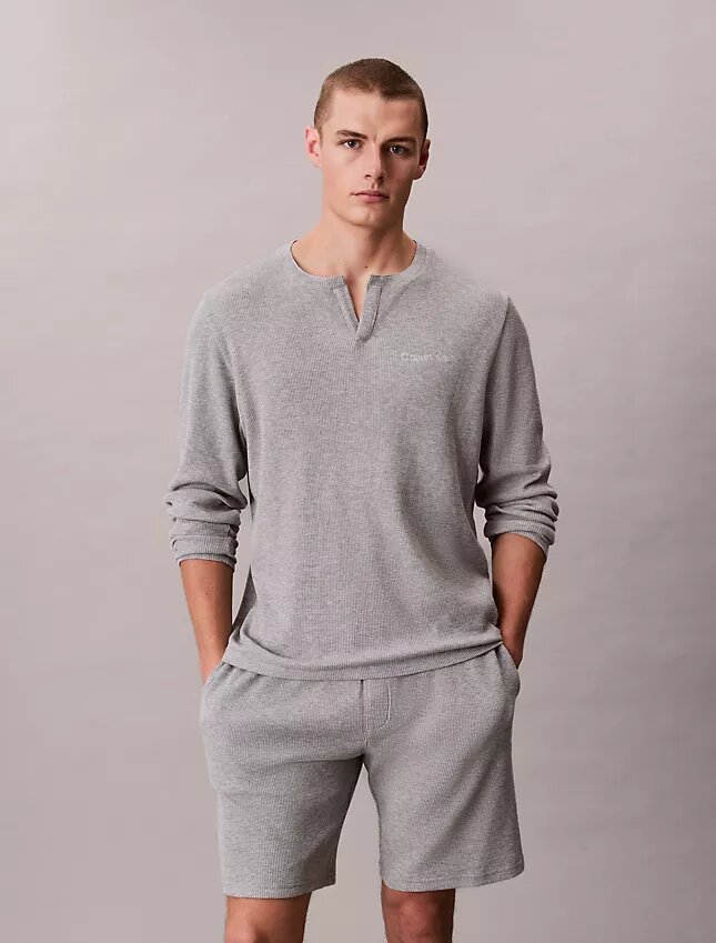 T-shirt de nuit Henley en maille gaufrée T-shirt de nuit Henley en maille gaufrée