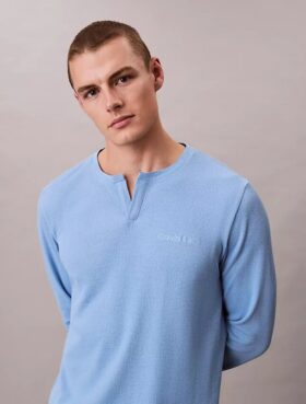 T-shirt de nuit Henley en maille gaufrée
