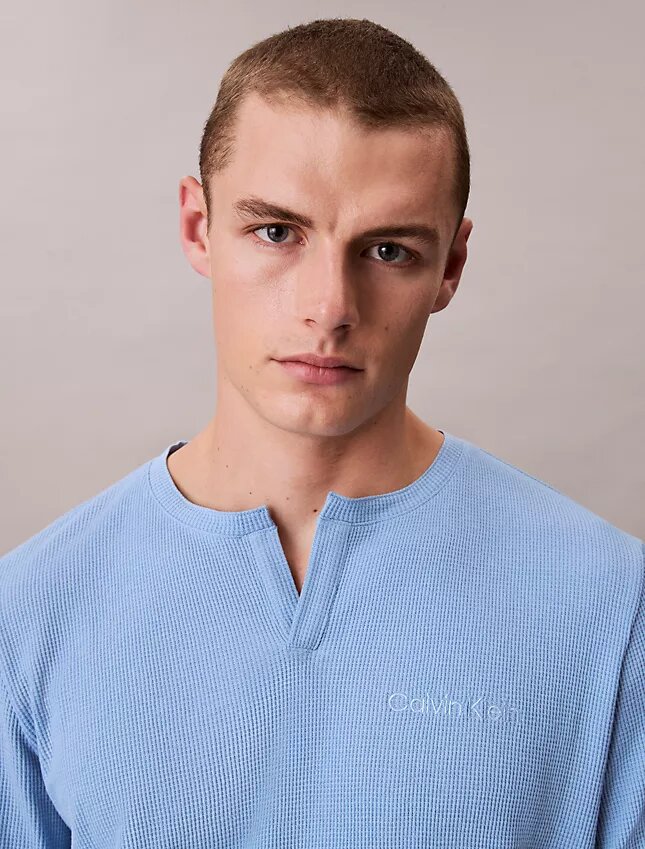 T-shirt de nuit Henley en maille gaufrée T-shirt de nuit Henley en maille gaufrée