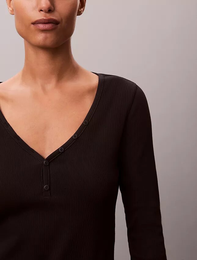 T-shirt Henley en Cotton Stretch côtelé T-shirt Henley en Cotton Stretch côtelé