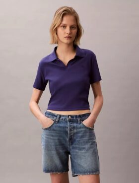 T-shirt polo en coton à bord-côtes