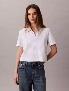 T-shirt polo en coton à bord-côtes