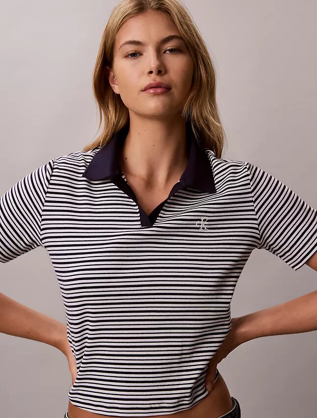 T-shirt polo en coton à bord-côtes T-shirt polo en coton à bord-côtes
