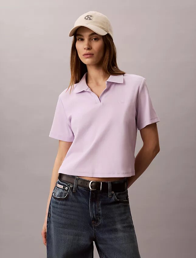 T-shirt polo en coton à bord-côtes T-shirt polo en coton à bord-côtes