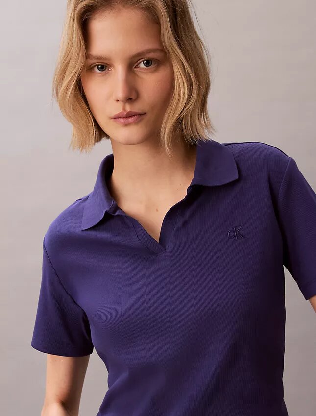 T-shirt polo en coton à bord-côtes T-shirt polo en coton à bord-côtes