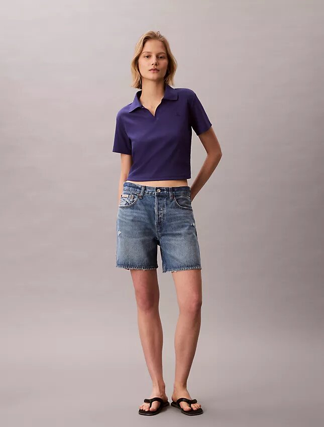T-shirt polo en coton à bord-côtes T-shirt polo en coton à bord-côtes
