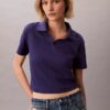 T-shirt polo en coton à bord-côtes T-shirt polo en coton à bord-côtes
