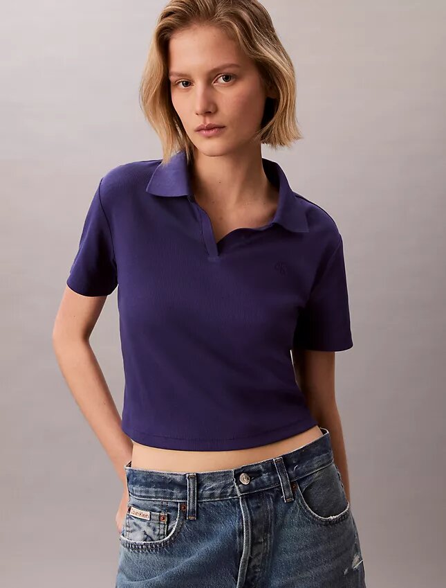 T-shirt polo en coton à bord-côtes T-shirt polo en coton à bord-côtes