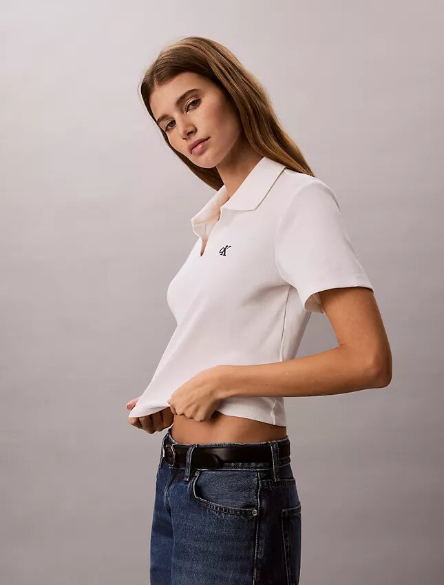 T-shirt polo en coton à bord-côtes T-shirt polo en coton à bord-côtes