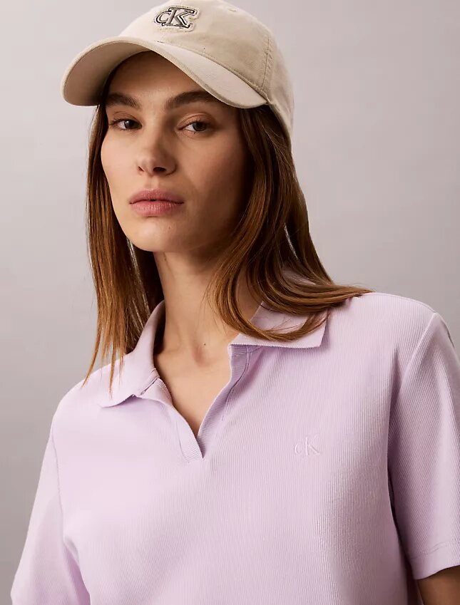 T-shirt polo en coton à bord-côtes T-shirt polo en coton à bord-côtes