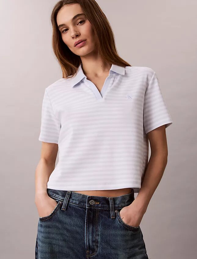 T-shirt polo en coton à bord-côtes T-shirt polo en coton à bord-côtes