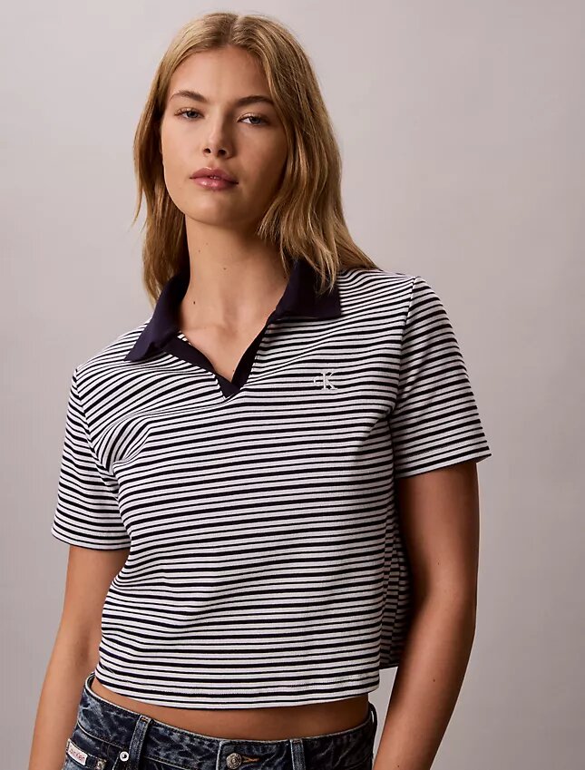 T-shirt polo en coton à bord-côtes T-shirt polo en coton à bord-côtes