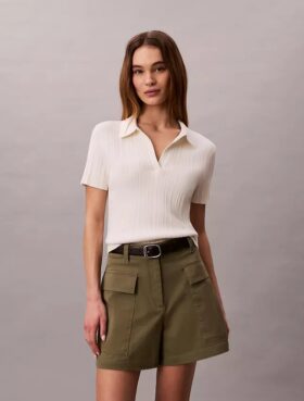 T-shirt polo en coton côtelé lisse